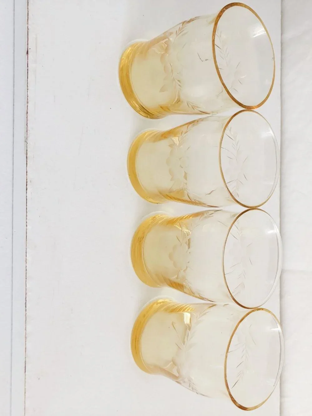 Antique Macbeth Evens Yellow Grapevine Etched Juice Glasses Set of 4